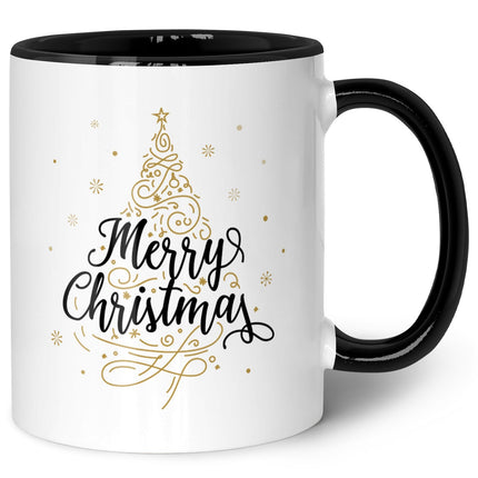 SEO. Bedruckte Tasse mit Weihnachtsmotiv im Weihnachtsbaum Design - Schwarz & Weiß Linkreich
