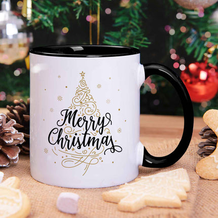SEO. Bedruckte Tasse mit Weihnachtsmotiv im Weihnachtsbaum Design - Schwarz & Weiß Linkreich
