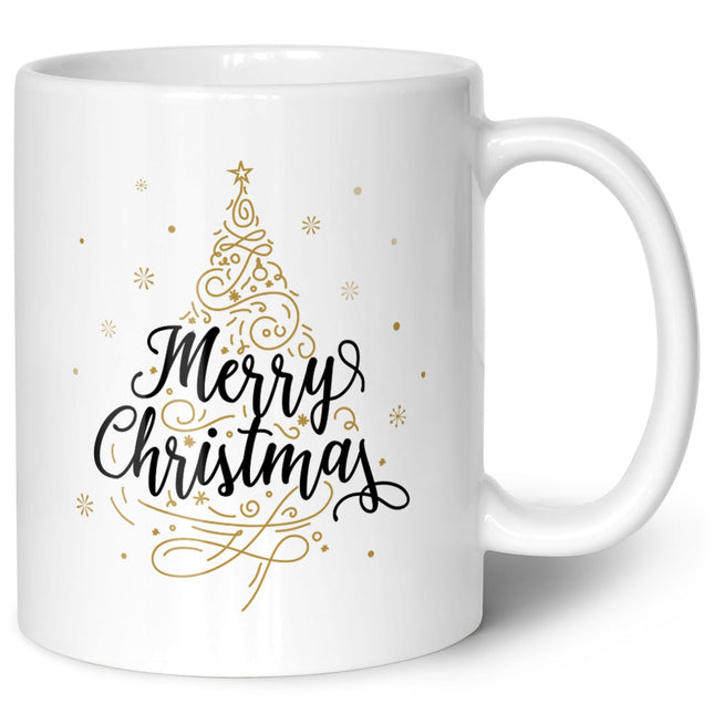 SEO. Bedruckte Tasse mit Weihnachtsmotiv im Weihnachtsbaum Design - Weiß Linkreich