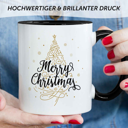SEO. Bedruckte Tasse mit Weihnachtsmotiv im Weihnachtsbaum Design - Schwarz & Weiß Linkreich