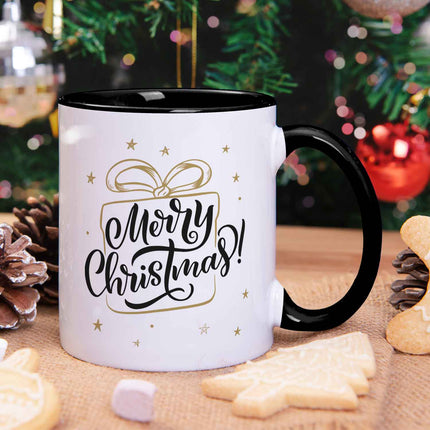 SEO. Bedruckte Tasse mit Weihnachtsmotiv im Weihnachtsgeschenk Design - Schwarz & Weiß Linkreich