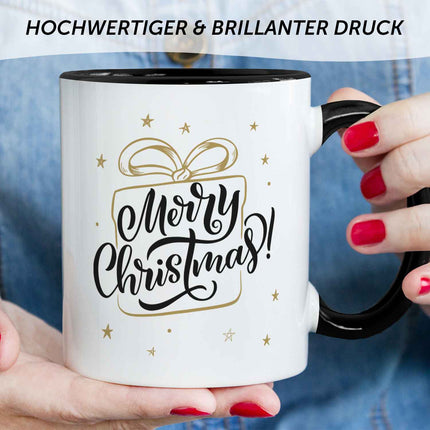 SEO. Bedruckte Tasse mit Weihnachtsmotiv im Weihnachtsgeschenk Design - Schwarz & Weiß Linkreich