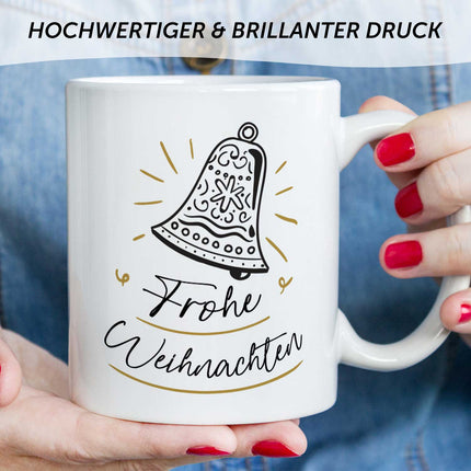 SEO. Bedruckte Tasse mit Weihnachtsmotiv im Weihnachtsglocke Design - Weiß Linkreich