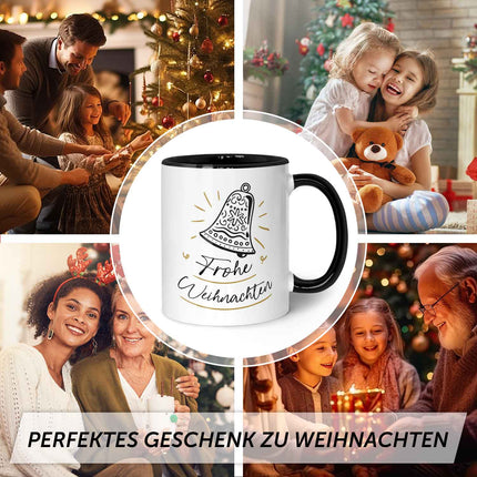SEO. Bedruckte Tasse mit Weihnachtsmotiv im Weihnachtsglocke Design - Schwarz & Weiß Linkreich