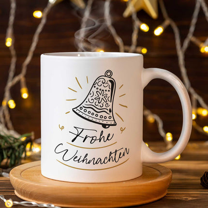 SEO. Bedruckte Tasse mit Weihnachtsmotiv im Weihnachtsglocke Design - Weiß Linkreich