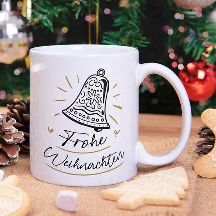 SEO. Bedruckte Tasse mit Weihnachtsmotiv im Weihnachtsglocke Design - Weiß Linkreich