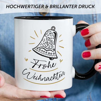SEO. Bedruckte Tasse mit Weihnachtsmotiv im Weihnachtsglocke Design - Schwarz & Weiß Linkreich