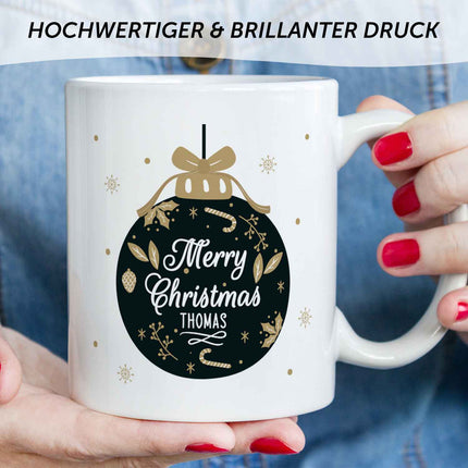 SEO. Bedruckte Tasse mit Weihnachtsmotiv im Weihnachtskugel Design - Weiß Linkreich