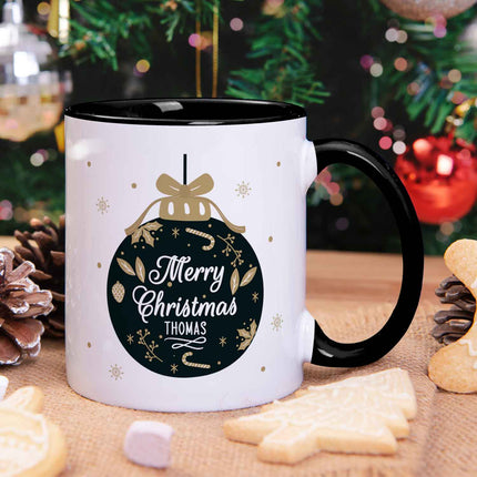 SEO. Bedruckte Tasse mit Weihnachtsmotiv im Weihnachtskugel Design - Schwarz & Weiß Linkreich