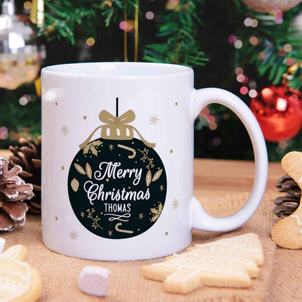 SEO. Bedruckte Tasse mit Weihnachtsmotiv im Weihnachtskugel Design - Weiß Linkreich