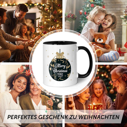 SEO. Bedruckte Tasse mit Weihnachtsmotiv im Weihnachtskugel Design - Schwarz & Weiß Linkreich