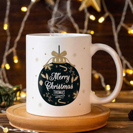 SEO. Bedruckte Tasse mit Weihnachtsmotiv im Weihnachtskugel Design - Weiß Linkreich