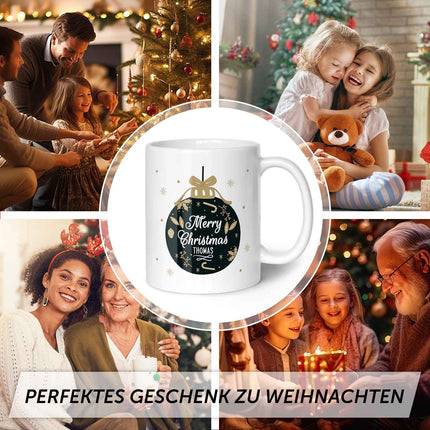 SEO. Bedruckte Tasse mit Weihnachtsmotiv im Weihnachtskugel Design - Weiß Linkreich