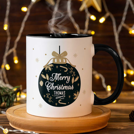 SEO. Bedruckte Tasse mit Weihnachtsmotiv im Weihnachtskugel Design - Weiß Linkreich