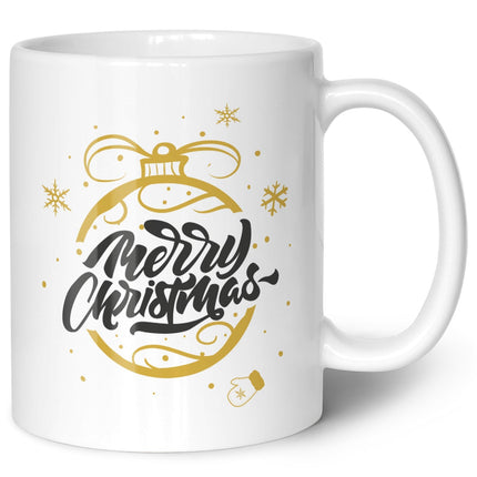 SEO. Bedruckte Tasse mit Weihnachtsmotiv im Weihnachtskugel Gold Design - Weiß Linkreich