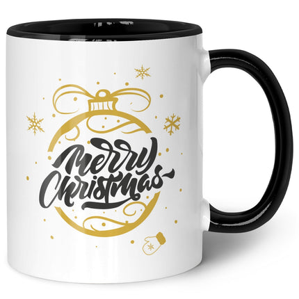 SEO. Bedruckte Tasse mit Weihnachtsmotiv im Weihnachtskugel Gold Design - Schwarz & Weiß Linkreich