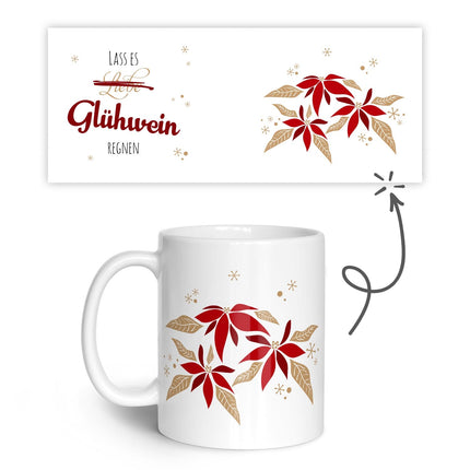 SEO. Bedruckte Tasse mit Weihnachtsmotiv - Lass es Glühwein regnen - Weiß Linkreich