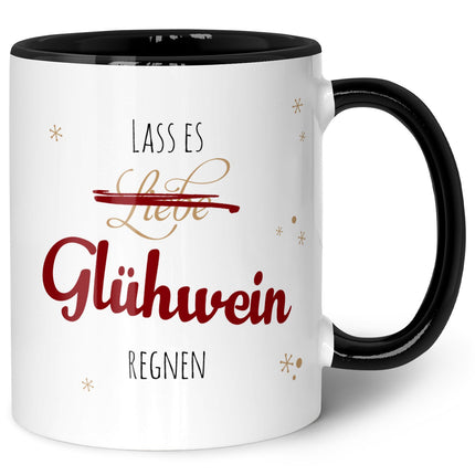 SEO. Bedruckte Tasse mit Weihnachtsmotiv - Lass es Glühwein regnen - Schwarz & Weiß Linkreich