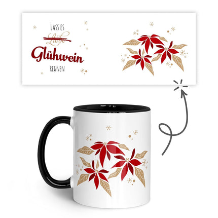 SEO. Bedruckte Tasse mit Weihnachtsmotiv - Lass es Glühwein regnen - Schwarz & Weiß Linkreich