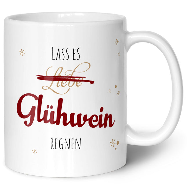 SEO. Bedruckte Tasse mit Weihnachtsmotiv - Lass es Glühwein regnen - Weiß Linkreich