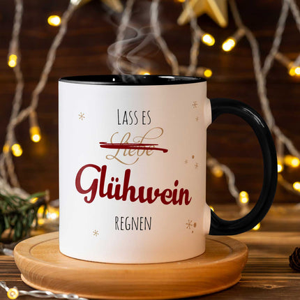SEO. Bedruckte Tasse mit Weihnachtsmotiv - Lass es Glühwein regnen - Weiß Linkreich