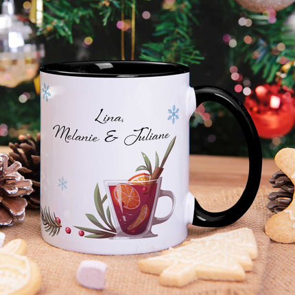 SEO. Bedruckte Tasse mit Weihnachtsmotiv - Mädels Glühwein mit Namen - Schwarz & Weiß Linkreich