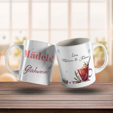 SEO. Bedruckte Tasse mit Weihnachtsmotiv - Mädels Glühwein mit Namen - Weiß Linkreich