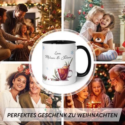 SEO. Bedruckte Tasse mit Weihnachtsmotiv - Mädels Glühwein mit Namen - Schwarz & Weiß Linkreich
