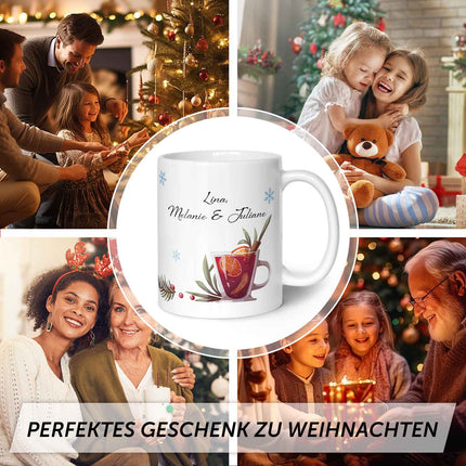 SEO. Bedruckte Tasse mit Weihnachtsmotiv - Mädels Glühwein mit Namen - Weiß Linkreich