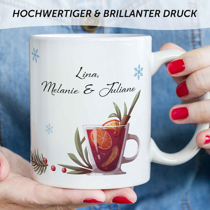 SEO. Bedruckte Tasse mit Weihnachtsmotiv - Mädels Glühwein mit Namen - Weiß Linkreich