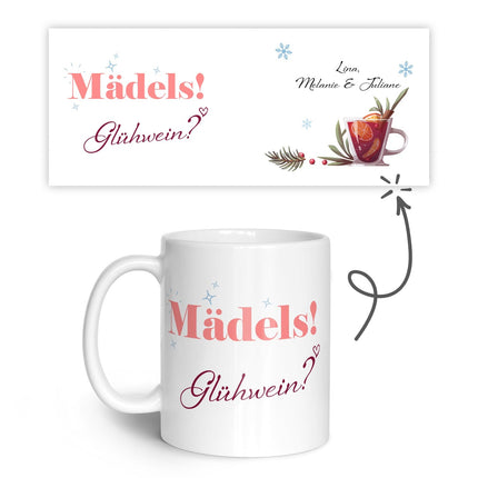 SEO. Bedruckte Tasse mit Weihnachtsmotiv - Mädels Glühwein mit Namen - Weiß Linkreich