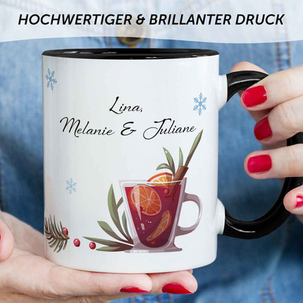 SEO. Bedruckte Tasse mit Weihnachtsmotiv - Mädels Glühwein mit Namen - Schwarz & Weiß Linkreich