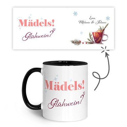 SEO. Bedruckte Tasse mit Weihnachtsmotiv - Mädels Glühwein mit Namen - Schwarz & Weiß Linkreich