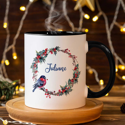 SEO. Bedruckte Tasse mit Weihnachtsmotiv - Weihnachtskranz - Weiß Linkreich