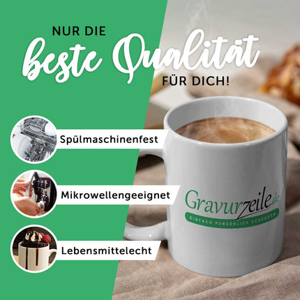 SEO. Bedruckte Tasse mit Weihnachtsmotiv - Weihnachtstiere mit Name - Weiß Linkreich
