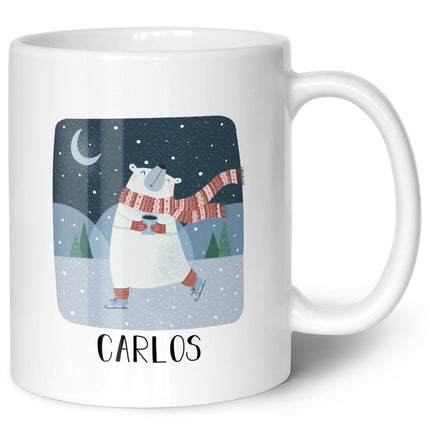SEO. Bedruckte Tasse mit Weihnachtsmotiv - Winterfreuden mit Name - Weiß Linkreich