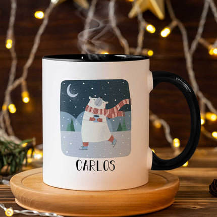 SEO. Bedruckte Tasse mit Weihnachtsmotiv - Winterfreuden mit Name - Weiß Linkreich
