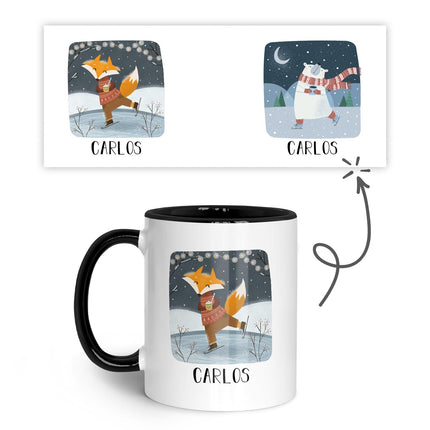SEO. Bedruckte Tasse mit Weihnachtsmotiv - Winterfreuden mit Name - Schwarz & Weiß Linkreich
