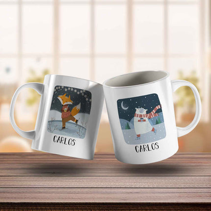 SEO. Bedruckte Tasse mit Weihnachtsmotiv - Winterfreuden mit Name - Weiß Linkreich