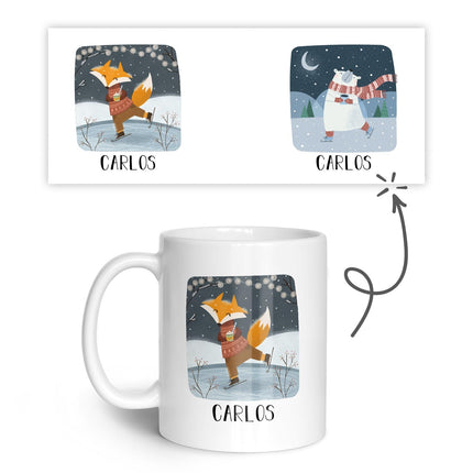 SEO. Bedruckte Tasse mit Weihnachtsmotiv - Winterfreuden mit Name - Weiß Linkreich