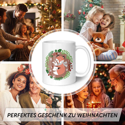 SEO. Bedruckte Tasse mit Weihnachtsmotiv - Winterfuchs - Weiß Linkreich