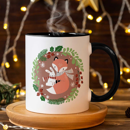 SEO. Bedruckte Tasse mit Weihnachtsmotiv - Winterfuchs - Weiß Linkreich