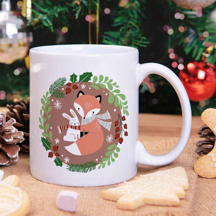 SEO. Bedruckte Tasse mit Weihnachtsmotiv - Winterfuchs - Weiß Linkreich