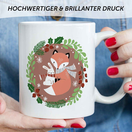 SEO. Bedruckte Tasse mit Weihnachtsmotiv - Winterfuchs - Weiß Linkreich