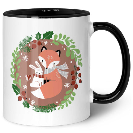 SEO. Bedruckte Tasse mit Weihnachtsmotiv - Winterfuchs - Schwarz & Weiß Linkreich