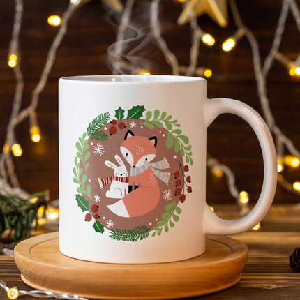SEO. Bedruckte Tasse mit Weihnachtsmotiv - Winterfuchs - Weiß Linkreich