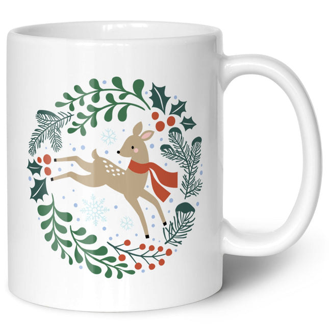 SEO. Bedruckte Tasse mit Weihnachtsmotiv - Winterreh - Weiß Linkreich