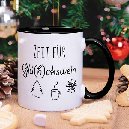 SEO. Bedruckte Tasse mit Weihnachtsmotiv - Zeit für Glühckswein - Schwarz & Weiß Linkreich