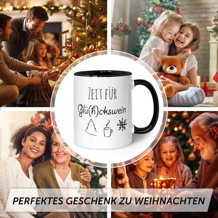 SEO. Bedruckte Tasse mit Weihnachtsmotiv - Zeit für Glühckswein - Schwarz & Weiß Linkreich