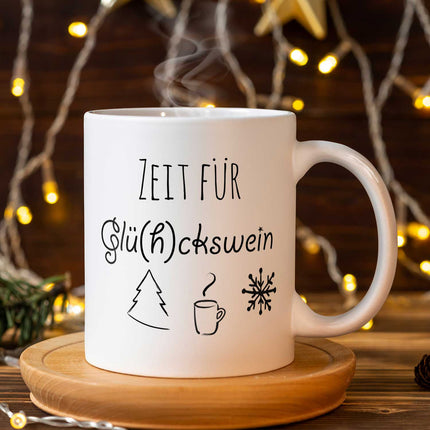 SEO. Bedruckte Tasse mit Weihnachtsmotiv - Zeit für Glühckswein - Weiß Linkreich